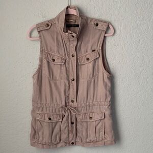 Max Jeans Women’s Light Pink Utility Vest Full Zip Snaps Drawstring Size M